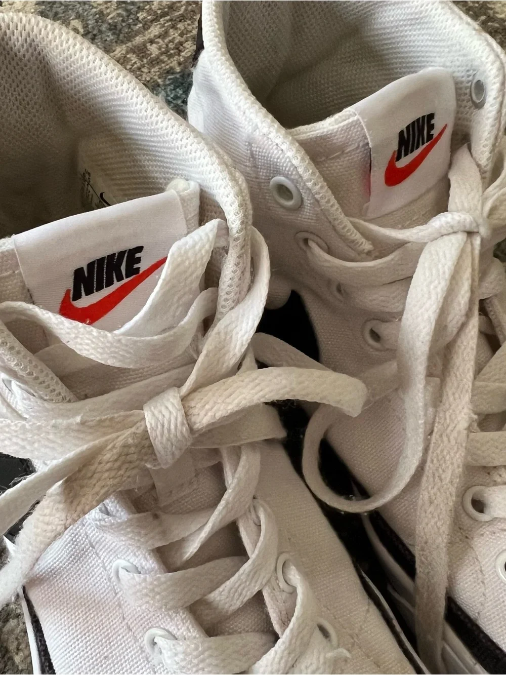 Nike White High-Top Sneakers with Black Swoosh and Accent size 6.5